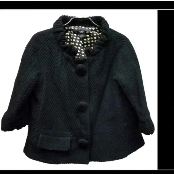 Marc Jacobs Black Cropped Chunky Ribbed Wool Snap Button Jacket Women’s Sz XS - Picture 1 of 11